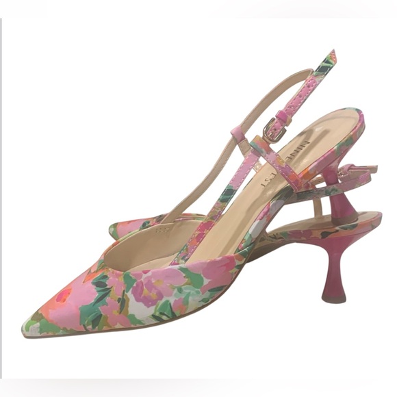Nine West Pink Floral Slingback Heels Pointed Toe Shoes Pumps Women's Size 7 New - Picture 7 of 9